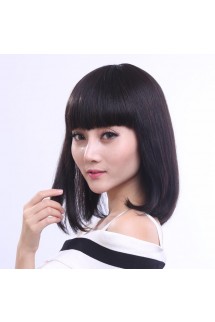 FESHFEN真發假發女時尚短發短直發齊劉海梨花頭真人發絲手織頭套 FESHFEN真發假發女時尚短發短直發齊劉海梨花頭真人發絲手織頭套